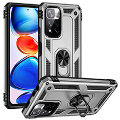 Funda Bumper Silicona y Plastico Mate Carcasa con Magnetico Anillo de dedo Soporte MQ3 para Xiaomi Poco X4 NFC Plata