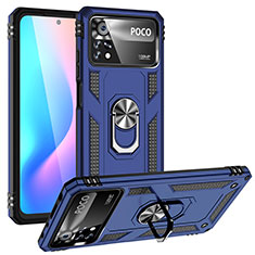 Funda Bumper Silicona y Plastico Mate Carcasa con Magnetico Anillo de dedo Soporte MQ3 para Xiaomi Poco X4 Pro 5G Azul