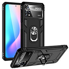 Funda Bumper Silicona y Plastico Mate Carcasa con Magnetico Anillo de dedo Soporte MQ3 para Xiaomi Poco X4 Pro 5G Negro
