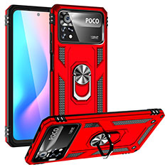 Funda Bumper Silicona y Plastico Mate Carcasa con Magnetico Anillo de dedo Soporte MQ3 para Xiaomi Poco X4 Pro 5G Rojo