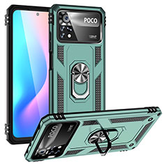 Funda Bumper Silicona y Plastico Mate Carcasa con Magnetico Anillo de dedo Soporte MQ3 para Xiaomi Poco X4 Pro 5G Verde