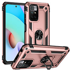 Funda Bumper Silicona y Plastico Mate Carcasa con Magnetico Anillo de dedo Soporte MQ3 para Xiaomi Redmi 10 (2022) Oro Rosa