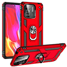 Funda Bumper Silicona y Plastico Mate Carcasa con Magnetico Anillo de dedo Soporte MQ3 para Xiaomi Redmi 10 India Rojo