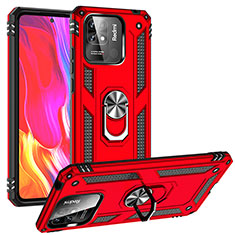Funda Bumper Silicona y Plastico Mate Carcasa con Magnetico Anillo de dedo Soporte MQ3 para Xiaomi Redmi 10 Power Rojo