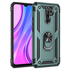 Funda Bumper Silicona y Plastico Mate Carcasa con Magnetico Anillo de dedo Soporte MQ3 para Xiaomi Redmi 9 Verde