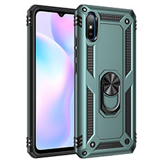 Funda Bumper Silicona y Plastico Mate Carcasa con Magnetico Anillo de dedo Soporte MQ3 para Xiaomi Redmi 9A Verde