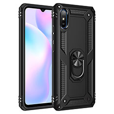 Funda Bumper Silicona y Plastico Mate Carcasa con Magnetico Anillo de dedo Soporte MQ3 para Xiaomi Redmi 9i Negro