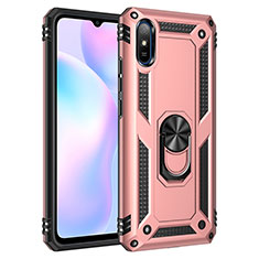 Funda Bumper Silicona y Plastico Mate Carcasa con Magnetico Anillo de dedo Soporte MQ3 para Xiaomi Redmi 9i Oro Rosa