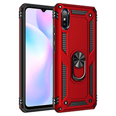 Funda Bumper Silicona y Plastico Mate Carcasa con Magnetico Anillo de dedo Soporte MQ3 para Xiaomi Redmi 9i Rojo