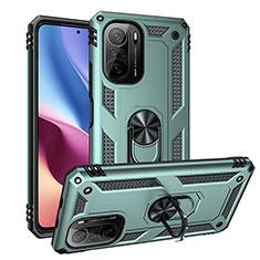 Funda Bumper Silicona y Plastico Mate Carcasa con Magnetico Anillo de dedo Soporte MQ3 para Xiaomi Redmi K40 5G Verde