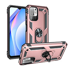 Funda Bumper Silicona y Plastico Mate Carcasa con Magnetico Anillo de dedo Soporte MQ3 para Xiaomi Redmi Note 10 5G Oro Rosa