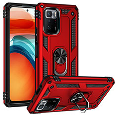 Funda Bumper Silicona y Plastico Mate Carcasa con Magnetico Anillo de dedo Soporte MQ3 para Xiaomi Redmi Note 10 Pro 5G Rojo