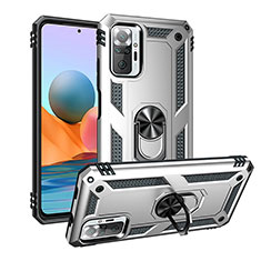 Funda Bumper Silicona y Plastico Mate Carcasa con Magnetico Anillo de dedo Soporte MQ3 para Xiaomi Redmi Note 10 Pro Max Plata