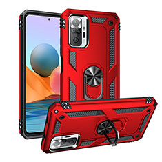 Funda Bumper Silicona y Plastico Mate Carcasa con Magnetico Anillo de dedo Soporte MQ3 para Xiaomi Redmi Note 10 Pro Max Rojo
