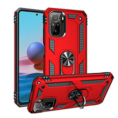 Funda Bumper Silicona y Plastico Mate Carcasa con Magnetico Anillo de dedo Soporte MQ3 para Xiaomi Redmi Note 10S 4G Rojo