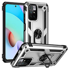 Funda Bumper Silicona y Plastico Mate Carcasa con Magnetico Anillo de dedo Soporte MQ3 para Xiaomi Redmi Note 11 4G (2021) Plata