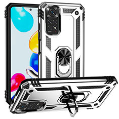 Funda Bumper Silicona y Plastico Mate Carcasa con Magnetico Anillo de dedo Soporte MQ3 para Xiaomi Redmi Note 11 4G (2022) Plata