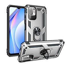 Funda Bumper Silicona y Plastico Mate Carcasa con Magnetico Anillo de dedo Soporte MQ3 para Xiaomi Redmi Note 11 SE 5G Plata