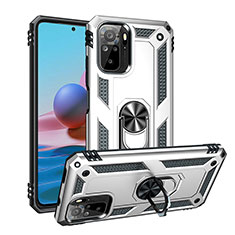 Funda Bumper Silicona y Plastico Mate Carcasa con Magnetico Anillo de dedo Soporte MQ3 para Xiaomi Redmi Note 11 SE India 4G Plata