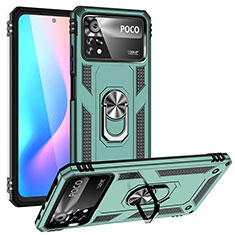 Funda Bumper Silicona y Plastico Mate Carcasa con Magnetico Anillo de dedo Soporte MQ3 para Xiaomi Redmi Note 11E Pro 5G Verde