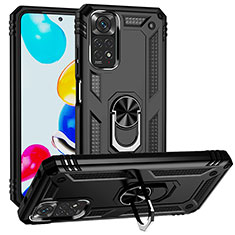 Funda Bumper Silicona y Plastico Mate Carcasa con Magnetico Anillo de dedo Soporte MQ3 para Xiaomi Redmi Note 11S 4G Negro