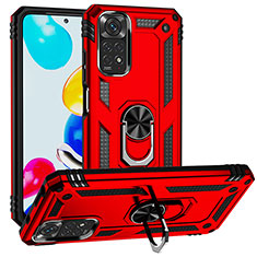 Funda Bumper Silicona y Plastico Mate Carcasa con Magnetico Anillo de dedo Soporte MQ3 para Xiaomi Redmi Note 11S 4G Rojo