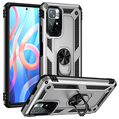 Funda Bumper Silicona y Plastico Mate Carcasa con Magnetico Anillo de dedo Soporte MQ3 para Xiaomi Redmi Note 11S 5G Plata