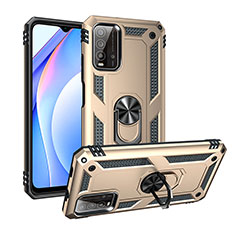 Funda Bumper Silicona y Plastico Mate Carcasa con Magnetico Anillo de dedo Soporte MQ3 para Xiaomi Redmi Note 9 4G Oro