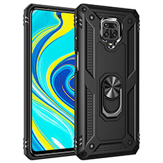 Funda Bumper Silicona y Plastico Mate Carcasa con Magnetico Anillo de dedo Soporte MQ3 para Xiaomi Redmi Note 9 Pro Max Negro