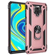 Funda Bumper Silicona y Plastico Mate Carcasa con Magnetico Anillo de dedo Soporte MQ3 para Xiaomi Redmi Note 9 Pro Oro Rosa