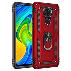 Funda Bumper Silicona y Plastico Mate Carcasa con Magnetico Anillo de dedo Soporte MQ3 para Xiaomi Redmi Note 9 Rojo