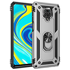 Funda Bumper Silicona y Plastico Mate Carcasa con Magnetico Anillo de dedo Soporte MQ3 para Xiaomi Redmi Note 9S Plata