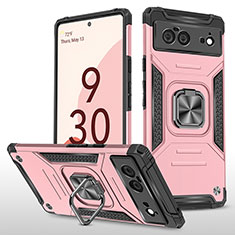 Funda Bumper Silicona y Plastico Mate Carcasa con Magnetico Anillo de dedo Soporte MQ4 para Google Pixel 6 5G Oro Rosa