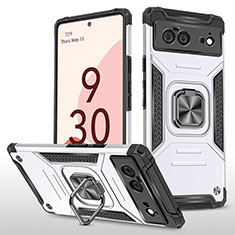 Funda Bumper Silicona y Plastico Mate Carcasa con Magnetico Anillo de dedo Soporte MQ4 para Google Pixel 6 5G Plata