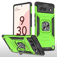 Funda Bumper Silicona y Plastico Mate Carcasa con Magnetico Anillo de dedo Soporte MQ4 para Google Pixel 6 5G Verde