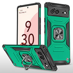 Funda Bumper Silicona y Plastico Mate Carcasa con Magnetico Anillo de dedo Soporte MQ4 para Google Pixel 6 5G Verde Noche