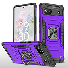 Funda Bumper Silicona y Plastico Mate Carcasa con Magnetico Anillo de dedo Soporte MQ4 para Google Pixel 6a 5G Morado