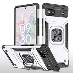 Funda Bumper Silicona y Plastico Mate Carcasa con Magnetico Anillo de dedo Soporte MQ4 para Google Pixel 6a 5G Plata