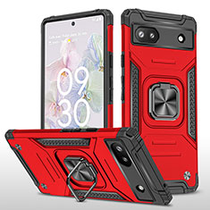 Funda Bumper Silicona y Plastico Mate Carcasa con Magnetico Anillo de dedo Soporte MQ4 para Google Pixel 6a 5G Rojo