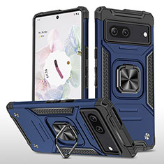 Funda Bumper Silicona y Plastico Mate Carcasa con Magnetico Anillo de dedo Soporte MQ4 para Google Pixel 7 5G Azul