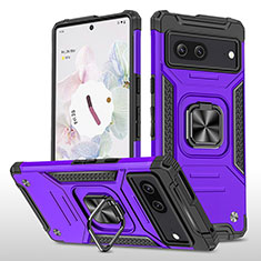 Funda Bumper Silicona y Plastico Mate Carcasa con Magnetico Anillo de dedo Soporte MQ4 para Google Pixel 7 5G Morado