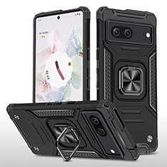 Funda Bumper Silicona y Plastico Mate Carcasa con Magnetico Anillo de dedo Soporte MQ4 para Google Pixel 7 5G Negro