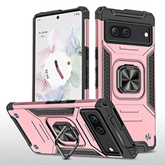 Funda Bumper Silicona y Plastico Mate Carcasa con Magnetico Anillo de dedo Soporte MQ4 para Google Pixel 7 5G Oro Rosa