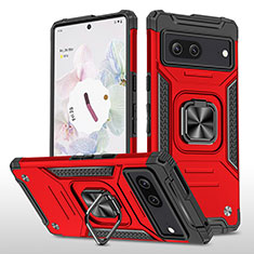 Funda Bumper Silicona y Plastico Mate Carcasa con Magnetico Anillo de dedo Soporte MQ4 para Google Pixel 7 5G Rojo