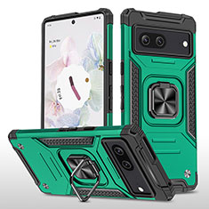 Funda Bumper Silicona y Plastico Mate Carcasa con Magnetico Anillo de dedo Soporte MQ4 para Google Pixel 7 5G Verde Noche