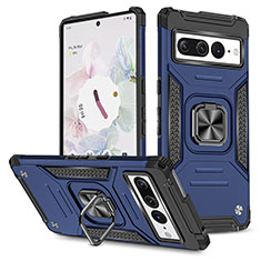 Funda Bumper Silicona y Plastico Mate Carcasa con Magnetico Anillo de dedo Soporte MQ4 para Google Pixel 7 Pro 5G Azul