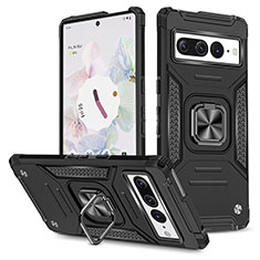 Funda Bumper Silicona y Plastico Mate Carcasa con Magnetico Anillo de dedo Soporte MQ4 para Google Pixel 7 Pro 5G Negro