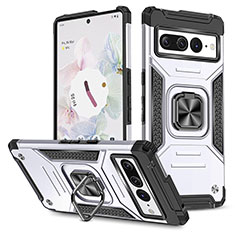 Funda Bumper Silicona y Plastico Mate Carcasa con Magnetico Anillo de dedo Soporte MQ4 para Google Pixel 7 Pro 5G Plata