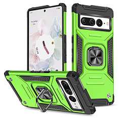 Funda Bumper Silicona y Plastico Mate Carcasa con Magnetico Anillo de dedo Soporte MQ4 para Google Pixel 7 Pro 5G Verde