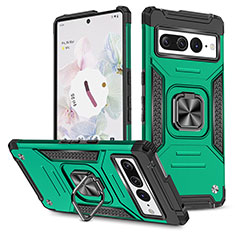 Funda Bumper Silicona y Plastico Mate Carcasa con Magnetico Anillo de dedo Soporte MQ4 para Google Pixel 7 Pro 5G Verde Noche